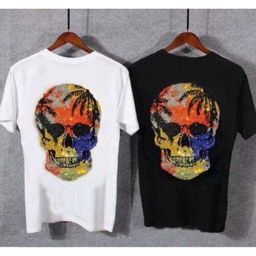 Hot drill Skull TShirt Men Summer Short Sleeve Top 2021 Rhinestones Shirts Slim Fit Top Men high quality Casual Tshirt