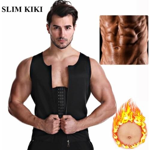 Men Sauna Sweat Vest Hot Neoprene Sauna Suit Corset for Body Weight Loss Fitness Fat Burner Trimmer Band Zipper Tank Top Shirt
