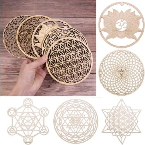 Natural Wooden Wall Sign Flower of Life Shape Laser Cut Wood Coaster Wall Art Coasters DIY Craft Making Sacred Geometry Ornament