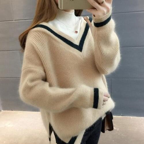 New Womens Autumn Wnter Sweater 2021 Stitching F ake Two-piece Pullovers ladies Thick Warm Short Sweater Femme Full Jumper 1696