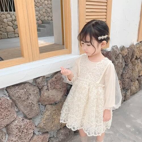 Girls Clothes 2020 Autumn Children Cute Princess Embroidery Lace Lantern Sleeve Kids Baby Girls Dress 1-5Years