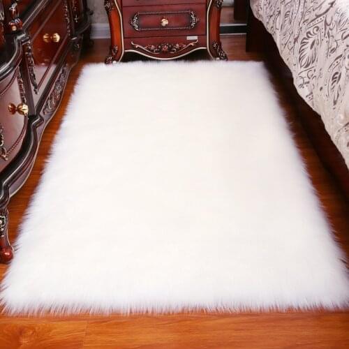 Long Hair Solid Carpet Living Room Artificial Skin Rectangle Fluffy Mat Pad Anti-Slip Chair Sofa Cover Plain Area Rugs