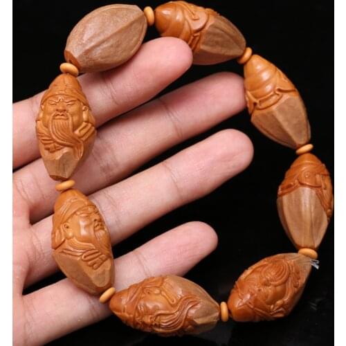 Wholesale Fine Carved Olives Nuclear Bracelets Seed Guan Yu Pendant Bracelets for Men Women Bracelets Wood Hand string Jewelry