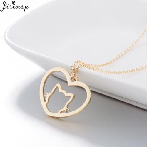 Jisensp Hollow Heart Stainless Steel Choker Necklace Lovely Cat Pendant Necklace Animal Jewelry Gift for Women Kids Party Gift