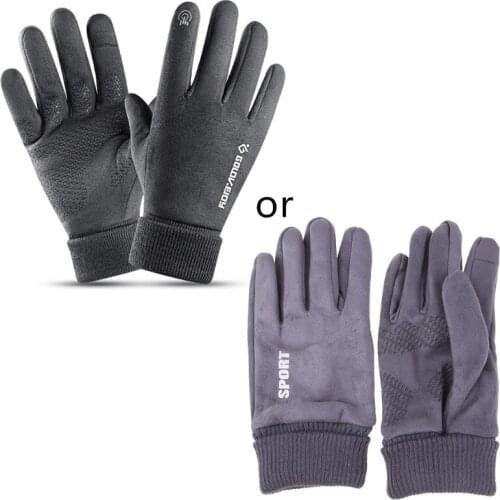 1Pair Gray Anti Slip Cycling Gloves Comfortable Windproof Gloves for Women Men Touch Screen Full Finger Gloves