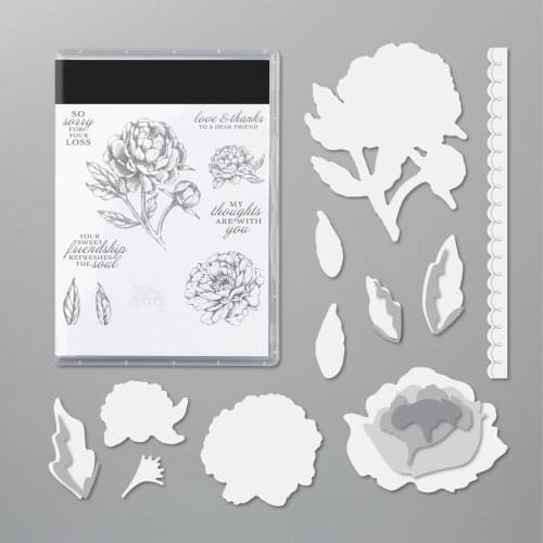 Peony Flower Leaf Background Matel Cutting Dies Handmade Scrapbooking DIY Photo Album Clear Stamps Template Decoration Crafts