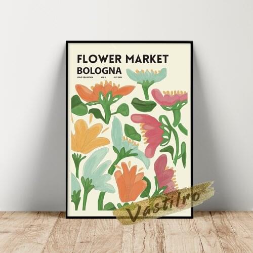 Bologna Flower Market Poster, Flora Wall Art, City Flower Market Prints, Kids Gift, Vintage Plant Flowers Leaf Canvas Painting