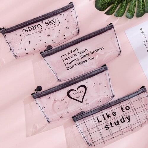 Transparent Letter Star Pencil case for girls Cute Heart pencil box pen bag Stationery pouch office School Supplies zakka