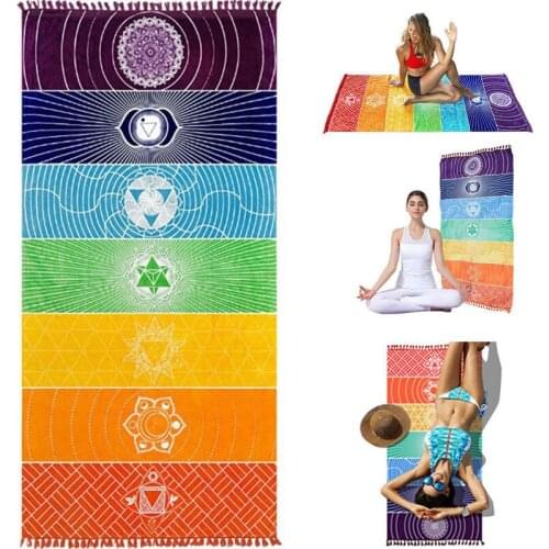 Rainbow Boho Beach Mat Mandala Blanket Striped Wall Hanging Tapestry Scarf Yoga Mat ALI88