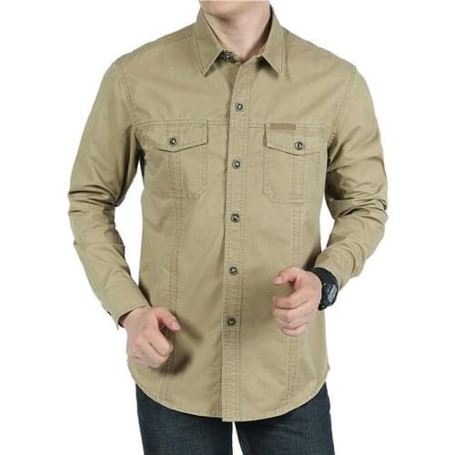 Mens Shirt High quality Loose Leisure Cotton Pure Color Shirts Big Size Tops Man wear Clothes Army green Size 5XL