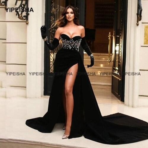 Yipeisha Sexy Side Split Black Prom Dresses Sweetheart Velet Evening Gown Robe de Soiree Saudi Arbia Party Gowns
