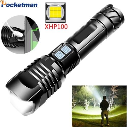 XHP100 LED Flashlight Power Bank Lanterna USB Rechargeable Flashlight XHP50 LED Flashlight Waterproof Torch Camping Fishing