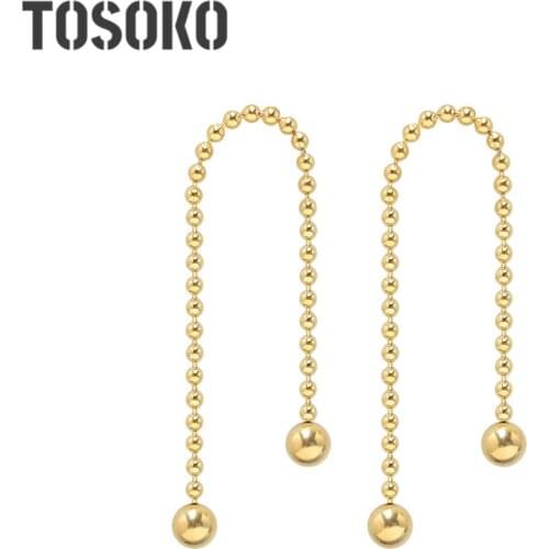 TOSOKO Stainless Steel Jewelry Simple Steel Ball Tassel Earrings 18 K Gold Womens Retro Earrings BSF499