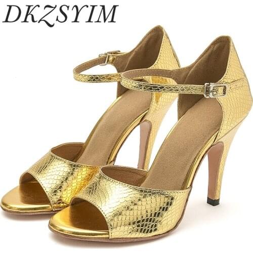 DKZSYIM Latin Dance Shoes Women/Girls Soft Ballroom Tango Dancing Shoes Spike Heels 10CM Party Dance Sandals multiple Colors
