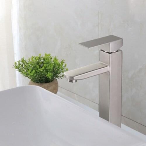 USU304 Stainless Steel Basin Faucet Square Hot and Cold Water Mixer Tap for Bathroom Kitchen Washbasin Lavatory Vessel Sink Taps