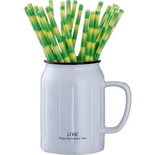 25Pcs Green Bamboo Pattern Drinking Paper Straws Wedding Birthday Decoration Party Supplies Baby Shower Drinking Straw