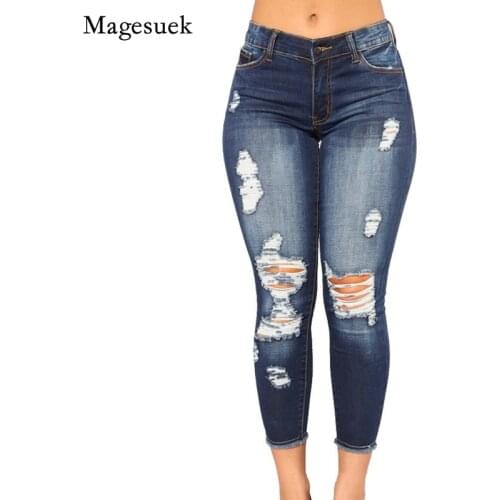 Skinny Jeans for Women 2021 Autumn Fashion New Denim Jeans Pencil Pants High Waist Ripped Washed Jeans Full Length Trouser 16218