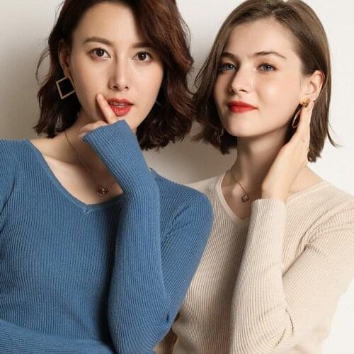 High-quality cashmere womens sweater pull 2019 Long sleeves V-Neck knitted pullover women Solid sweater