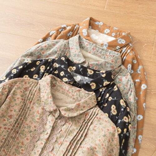 Lamtrip Unique Romantic Peony Flowers Print Retro Peter Pan Collar Long Sleeve Cotton Dress Spring 2021 Mori Girl Robe