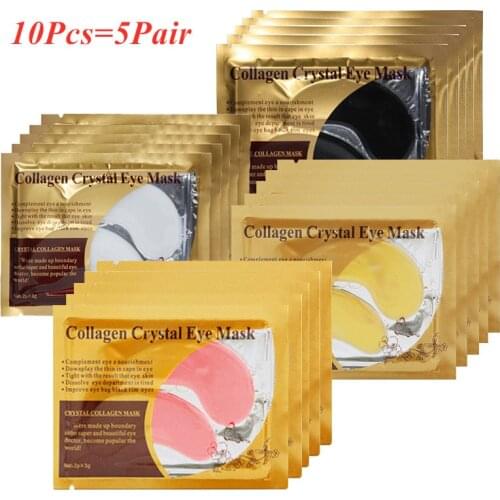 10Pcs=5Pair Gold Crystal Collagen Eye Mask Eye Patch Anti-Aging Wrinkle Face Mask Dark Circles Gel Patch Facial Mask TSLM2