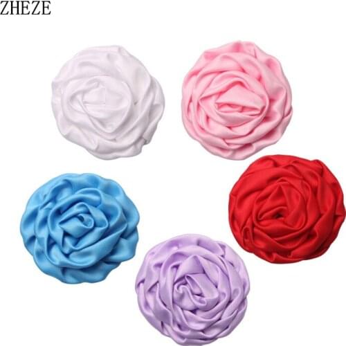 10Pcs/Lot Satin Solid Color Rose Flower Headwear Fresh With/Without Clips For Kids Headband Girls Handmade DIY Hair Accessories