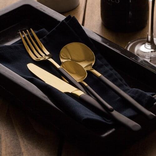 304 Stainless Steel Western-style Food 3-Piece Kit Fork Dessert Tableware Black Grip Gold High Quality Steak Knives Cutlery
