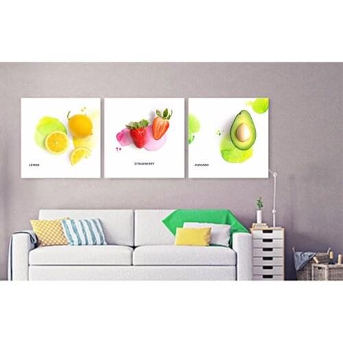 3 PCS Small fresh lemon strawberry avocado three decorative painting unframed paintings free shipping
