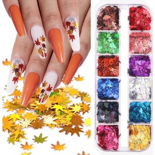 3D Nail Maple Leaf Sequin Nail Sequins Mixed Color Rhinestones Nail Art Decoration Glitter Maple Leaf Kits Nail Accessories