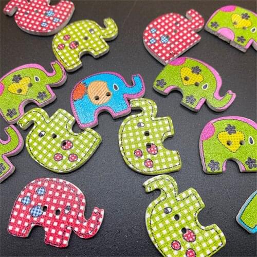 50pcs 20x30mm Mixed Elephant Novelty Wood Buttons 2 Holes Cartoons Kid Clothes Sewing Accessories For Scrapbooking