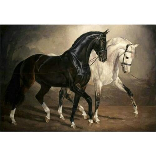 5d diamond painting black horse white horse full square / round animal sticker diamond embroidery diamond mosaic diamond art