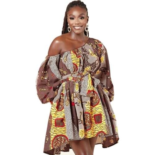 Fashion Wax Hollandais Africain 2021 Nigerian Clothes Ethnic Party Dress Long Sleeve Sexy Short Skirt Robe Wax