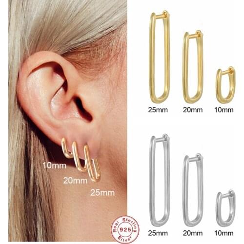 Aide 925 Sterling Silver Gold Smooth Rectangle Hoop Earrings For Women Geometric Frame Second Hole Earring Hoops Party Jewelry