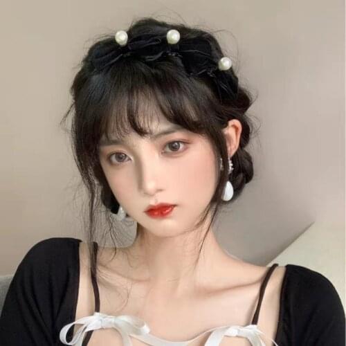 AOMU Sweet Rhinestone Velvet Headband Snowflake Black Hair Bow Knotted Hair Band for Women Princess Lovely Hairbands Headwear