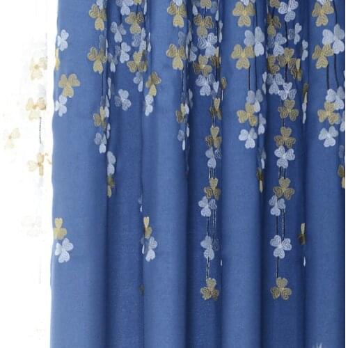 Shamrock Pattern Velvet Linen EmbroideredGrid Window Screen Explosion Customized Products Curtains for Living Room Bedroom