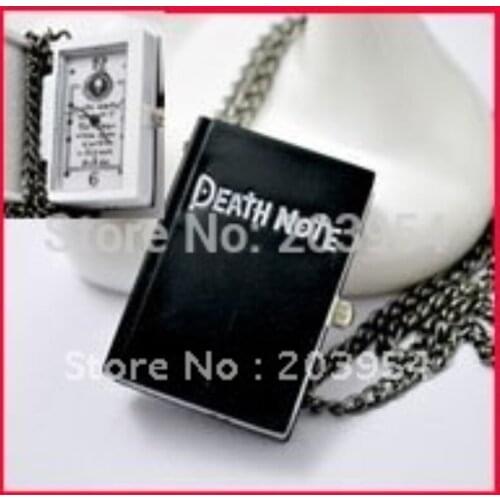 Wholesale 12pcs/lot Anime Death Note Notebook Quartz Pocket Watches 2017 Fashion Jewelry Black Bronze Necklace Designer Charms