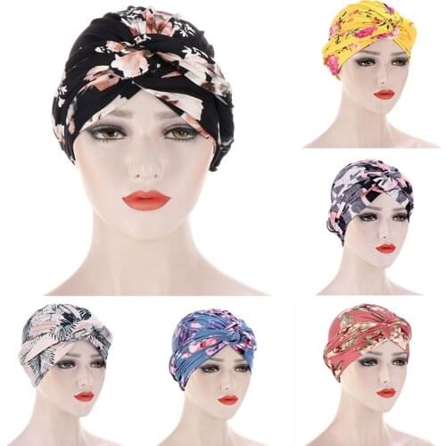 Bohe Vintage Muslim Women Cross Ruffle Chemo Sleep Turban Headwear Scarf Beanie Cap Hat for Cancer Patient Hair Loss Accessories