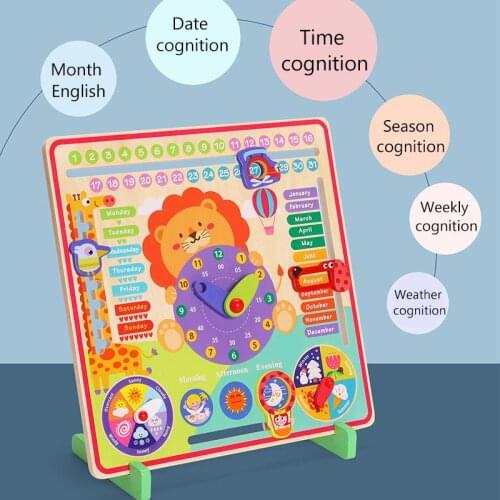 Wooden Toys for Children Baby Weather Season Calendar Clock Time Cognition Preschool Teaching Aids Educational Montessori Toys