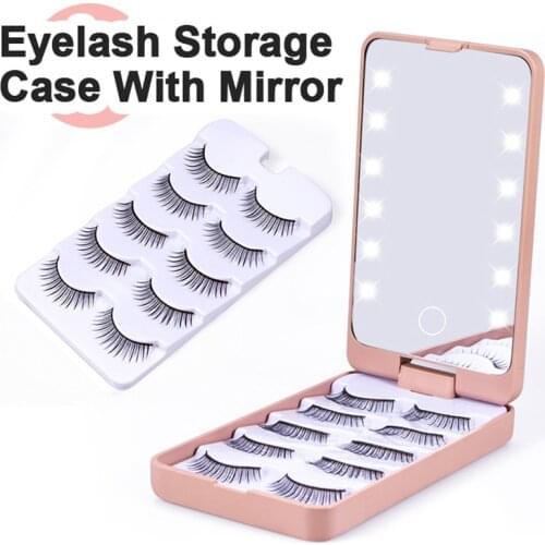 Eyelash Holder Case Makeup Mirror And LED Light With Eyelashes Storage Box Vanity Womens Beauty Tools Portable espejo con luz