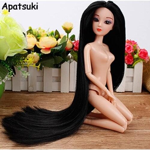 DIY Kids Toy Dolls Head with Extremely Long Black Hair Doll Accessories For 11.5" 1/6 Doll Head For 1:6 BJD Dolls Naked Body