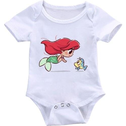 DERMSPE Newborn Baby Boys and Girls Short-sleeved Jumpsuit Romper Mermaid and Lovely Fish Print Toddler One-piece Suit