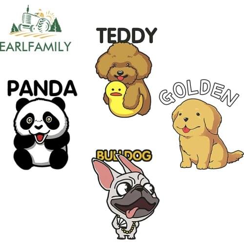 EARLFAMILY 13cm for Buudog Panda Golden Teddy Exaggeration Animal Car Stickers and Decals Waterproof Laptop JDM Car Styling