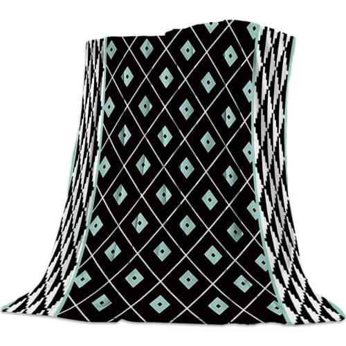 Boho Geometric Pattern Throw Blanket Portable Soft Sofa Blanket Warm Microfiber Flannel Blankets for Beds
