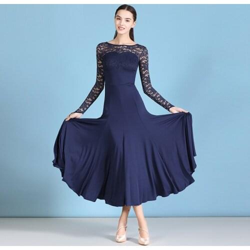 H2581 Adult Women Modern Dance Dress Lace Long Sleeve Practice Clothes National Standard Ballroom Dance Professional Dresses