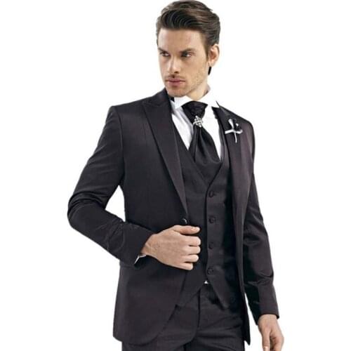 Custom Made Elegant Shinny Black Mens Suit Groomsmen Tuxedos Wedding Suits for Men Work Wear (Jacket+Pants+Vest+Tie)