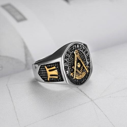 Megin D Vintage Personality Freemasonry Past Master Titanium Steel Mens Rings for Men Father Lover Friend Fashion Gift Jewelry