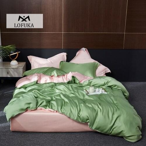 Lofuka Super Soft Green 100% Silk Bedding Set Deep Sleep Beauty Duvet Cover Flat Sheet Pillowcase Double Queen King Bed Set
