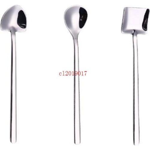 Creative Sharp Square Round Shaped Milk Tea Coffee Stirring Scoop Stainless Steel Coffee Spoon Dessert Spoon Cafe