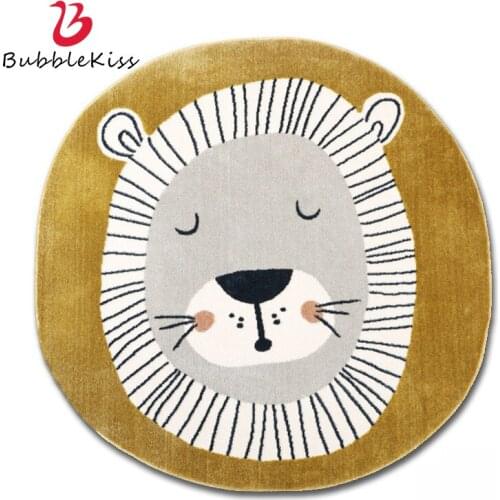 Bubble Kiss Round Carpet Abstract Lion Pattern Rugs Childrens Room Cute Anti Slip Floor Mat Creativity Home Bedroom Decorations
