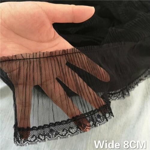 8CM Wide Tulle Pleated Chiffon Fabric Guipure Lace Trim Fabric Embroidery Fringe Ribbon Collar Decor Women Dress For Sewing DIY