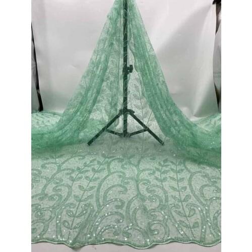 Lace Fabric Crystal Sequin Bead Tube Embroidery French Tulle Mesh Design Sewing Wedding Dress Party Skirt 5 Yards Wholesale